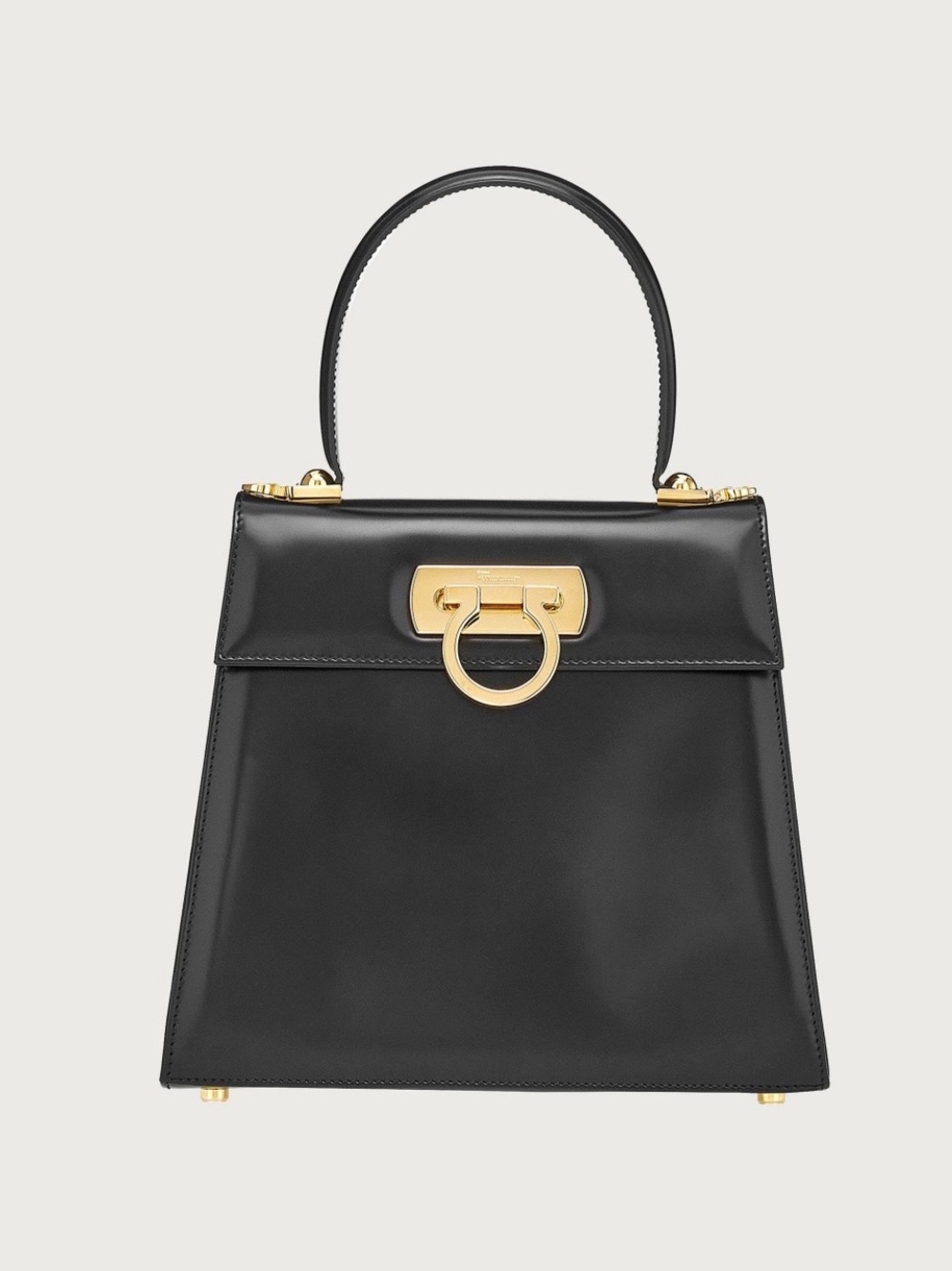 Salvatore Ferragamo Black Leather Top Handle Satchel with Gold Hardware